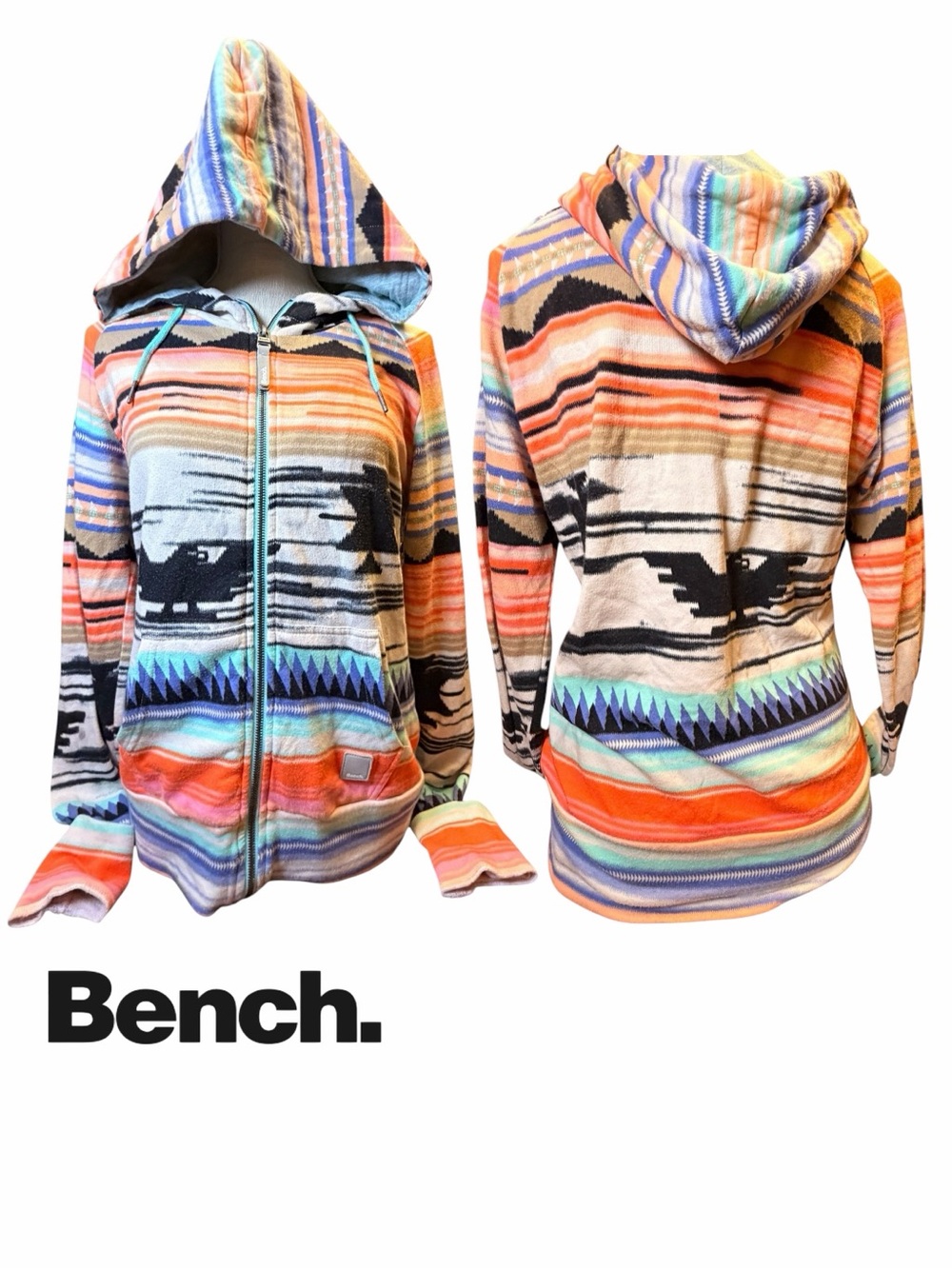 Bench Southwestern Aztec Print Zip Hoodie Women L